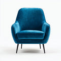 Poltrona in tessuto blu velluto con gambe in metallo nero