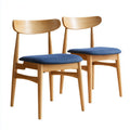 Set di 2 sedie in legno di frassino con seduta imbottita in tessuto blu